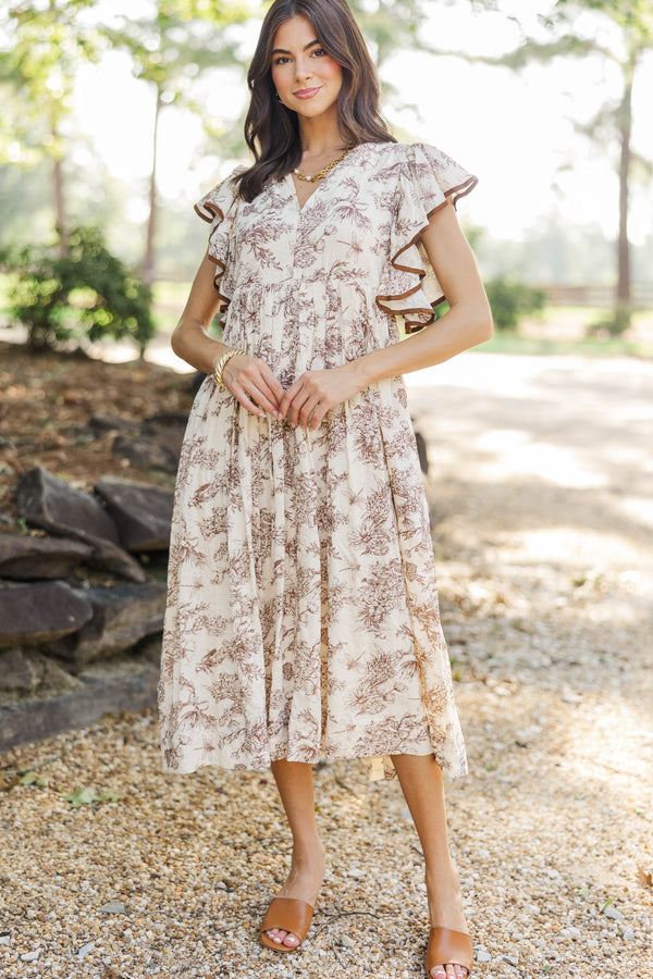 Stay Consistent Brown Toile Midi Dress