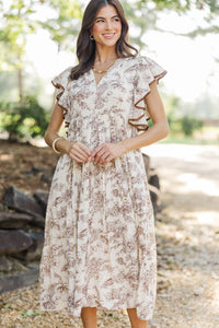 Stay Consistent Brown Toile Midi Dress