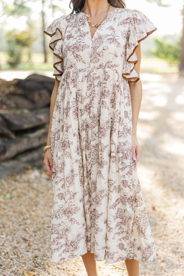 Stay Consistent Brown Toile Midi Dress