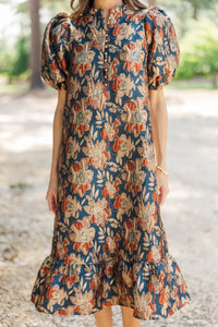 See The Light Navy Brocade Midi Dress