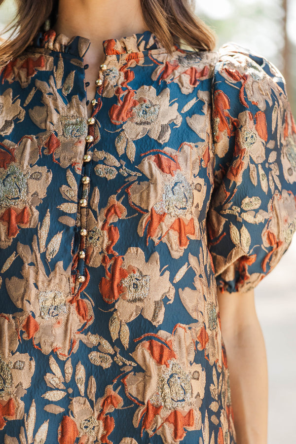 See The Light Navy Brocade Midi Dress