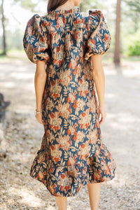 See The Light Navy Brocade Midi Dress