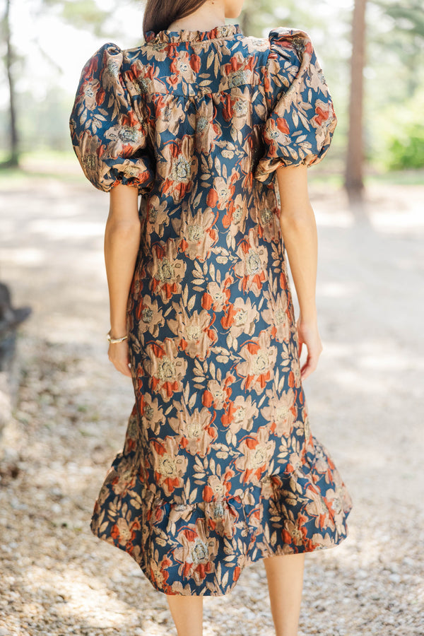 See The Light Navy Brocade Midi Dress