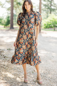 See The Light Navy Brocade Midi Dress