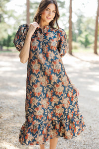 See The Light Navy Brocade Midi Dress