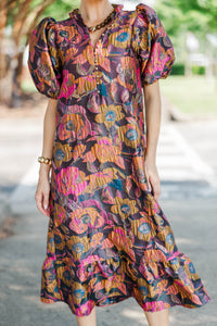 See The Light Plum Brocade Midi Dress