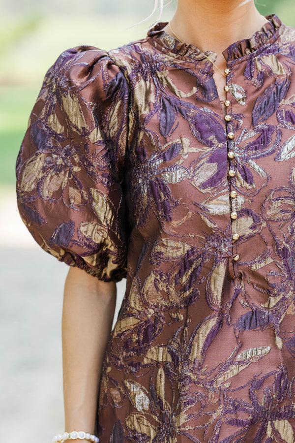 Full Of Grace Brown Brocade Dress