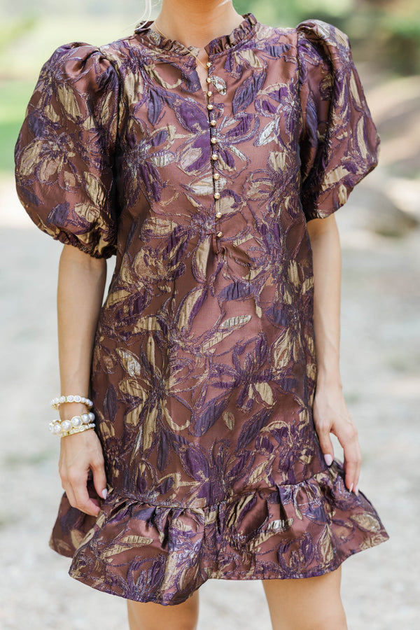 Full Of Grace Brown Brocade Dress