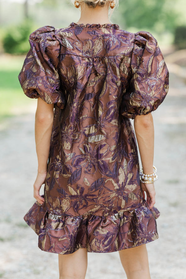Full Of Grace Brown Brocade Dress