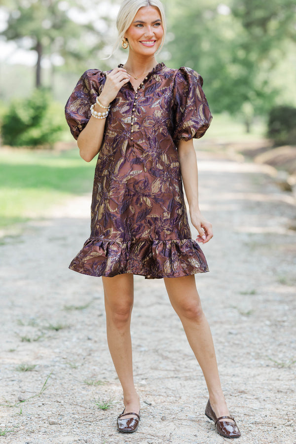 Full Of Grace Brown Brocade Dress