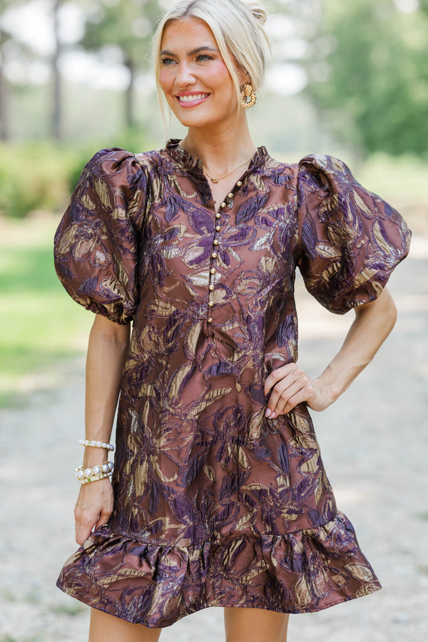 Full Of Grace Brown Brocade Dress