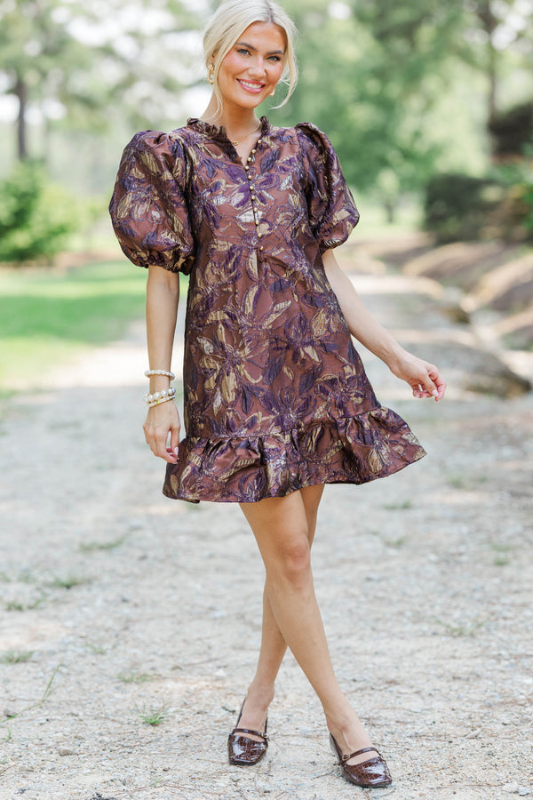 Full Of Grace Brown Brocade Dress