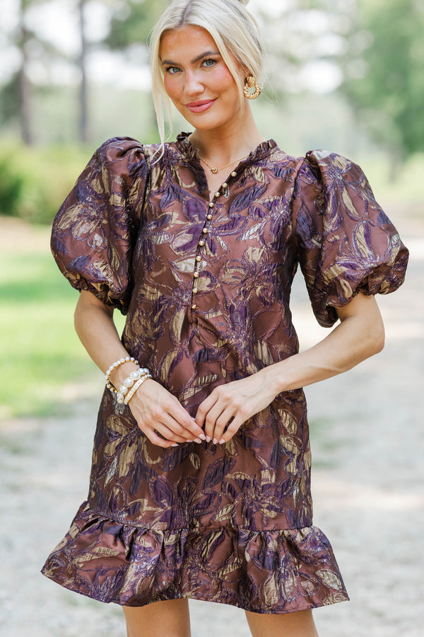 Full Of Grace Brown Brocade Dress