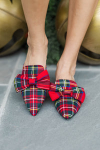 Perfect Pair Red Plaid Bow Flat Mules