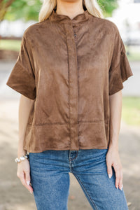 Cast Your Cares Brown Suede Blouse