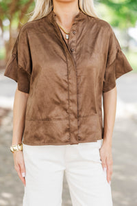 Cast Your Cares Brown Suede Blouse