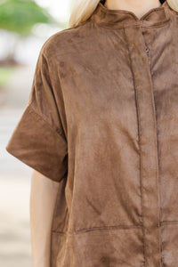 Cast Your Cares Brown Suede Blouse
