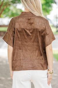 Cast Your Cares Brown Suede Blouse