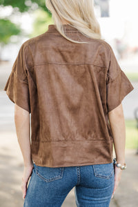Cast Your Cares Brown Suede Blouse