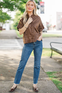 Cast Your Cares Brown Suede Blouse
