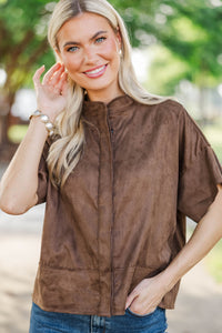 Cast Your Cares Brown Suede Blouse