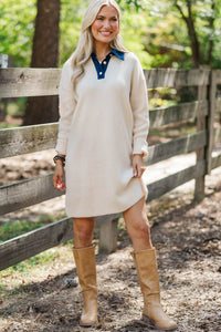 Sunday Drive Cream Contrast Collared Sweater Dress