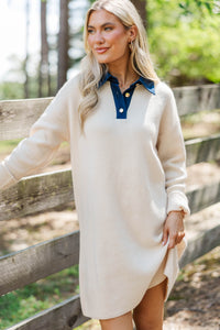 Sunday Drive Cream Contrast Collared Sweater Dress