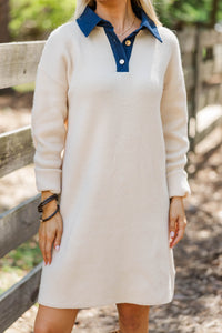 Sunday Drive Cream Contrast Collared Sweater Dress