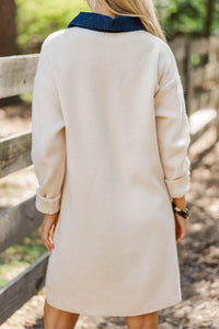 Sunday Drive Cream Contrast Collared Sweater Dress