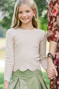Girls: The Perfect Layer Oatmeal Scallop Ribbed Sweater