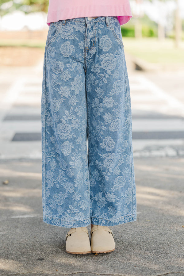 Girls: Open Heart Blue Floral Denim Jeans