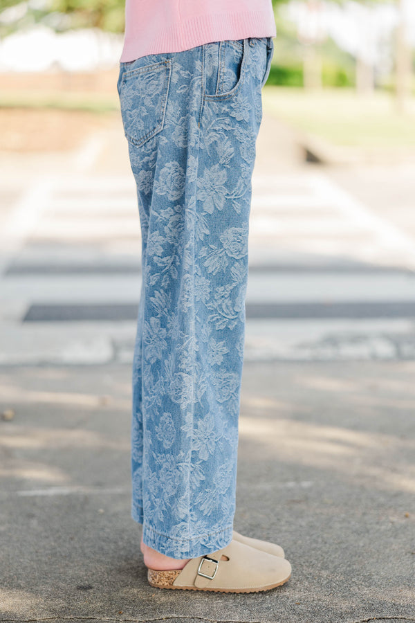 Girls: Open Heart Blue Floral Denim Jeans