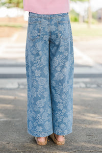Girls: Open Heart Blue Floral Denim Jeans