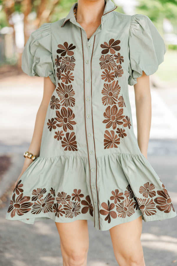 Beautiful Storyline Olive Embroidered Dress