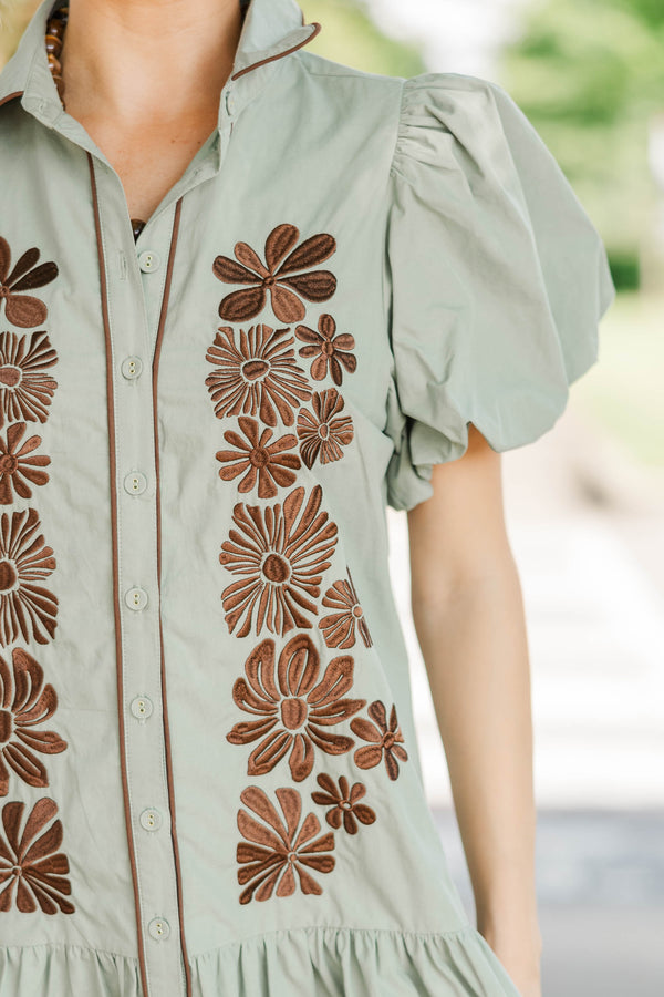 Beautiful Storyline Olive Embroidered Dress