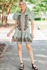 Beautiful Storyline Olive Embroidered Dress