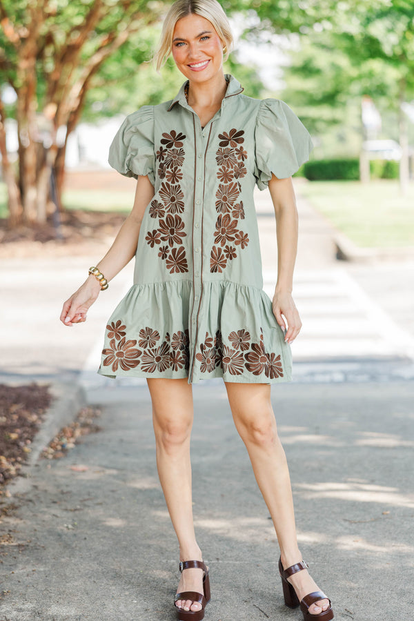 Beautiful Storyline Olive Embroidered Dress