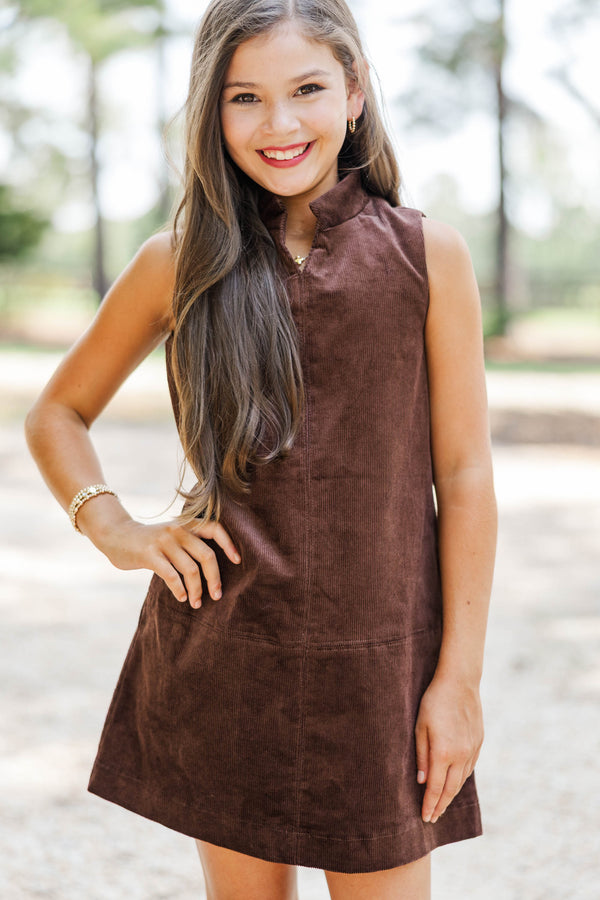 Girls: Simple Gatherings Brown Corduroy Dress