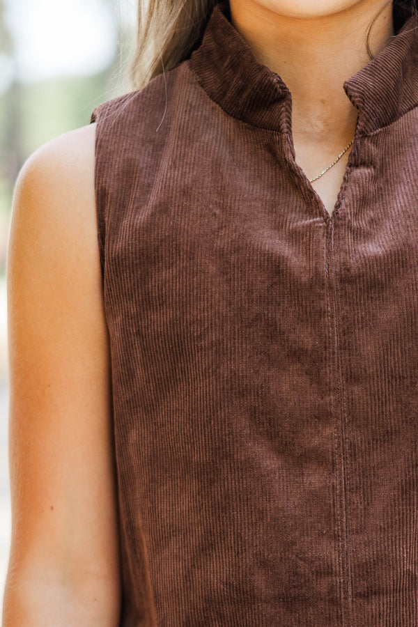 Girls: Simple Gatherings Brown Corduroy Dress