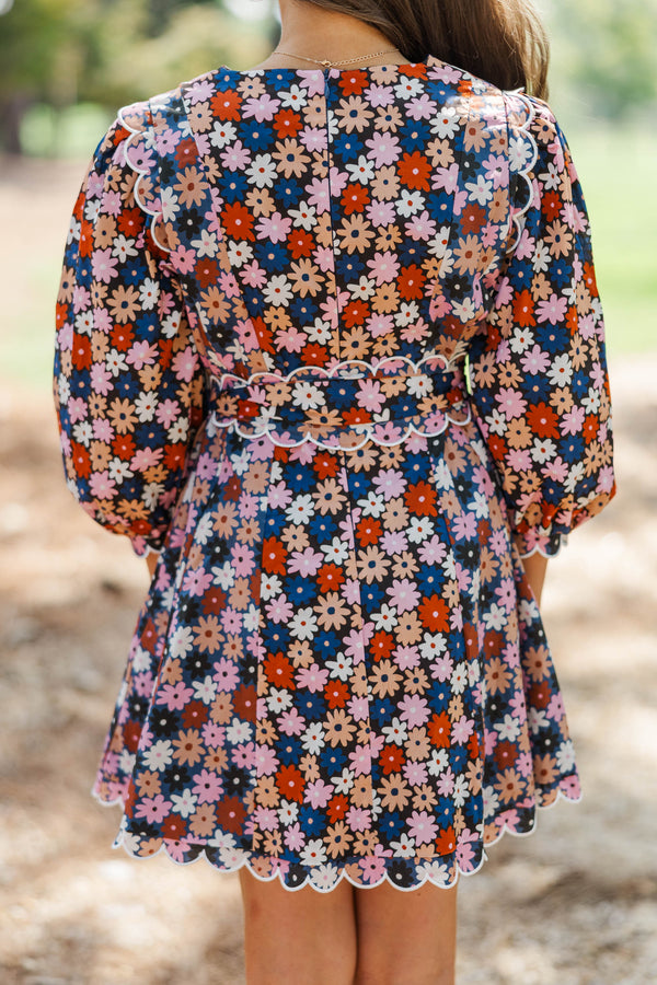 Girls: Ready For Anything Brown Floral Scalloped Dress
