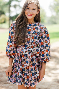 Girls: Ready For Anything Brown Floral Scalloped Dress