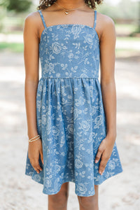 Girls: Style Structure Blue Floral Denim Dress