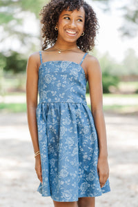 Girls: Style Structure Blue Floral Denim Dress