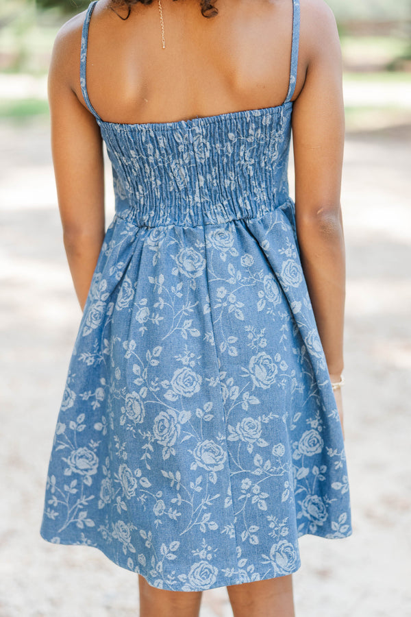 Girls: Style Structure Blue Floral Denim Dress