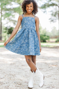 Girls: Style Structure Blue Floral Denim Dress
