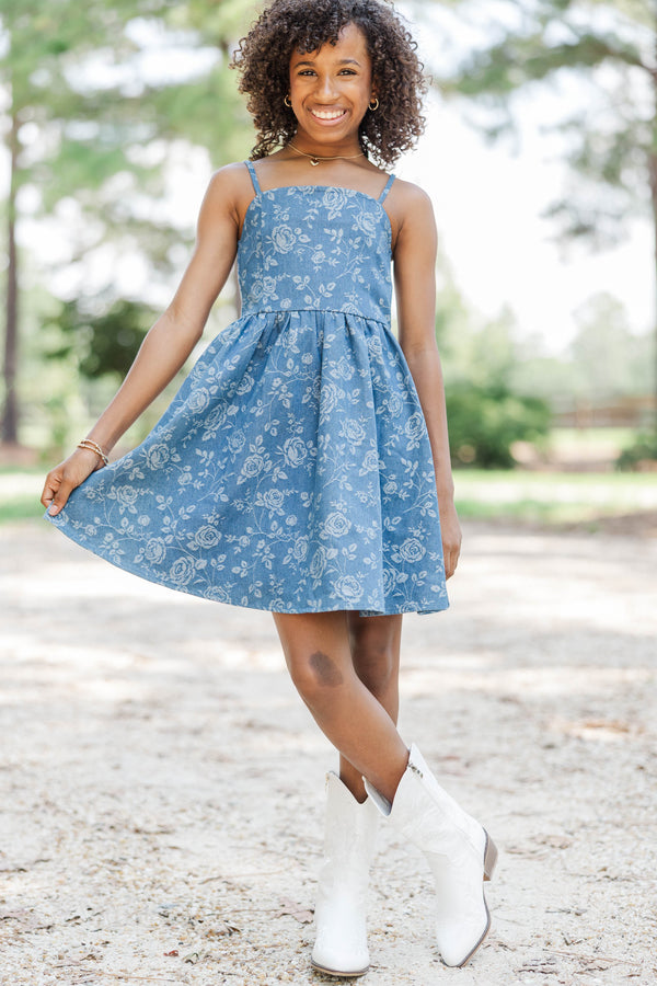 Girls: Style Structure Blue Floral Denim Dress