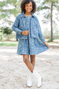 Girls: Wear On Repeat Blue Floral Denim Jacket