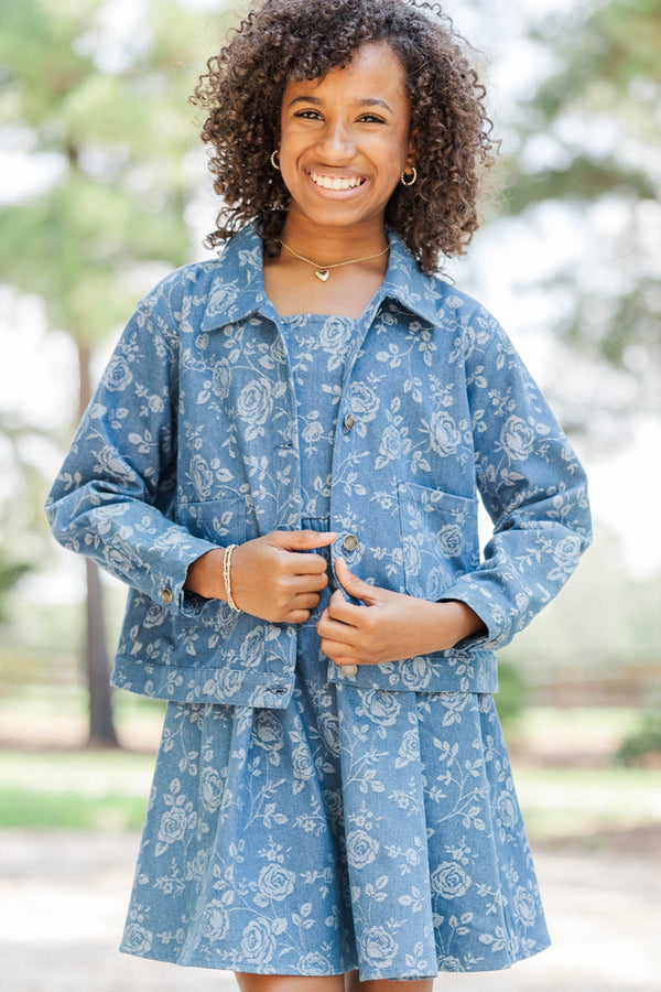 Girls: Wear On Repeat Blue Floral Denim Jacket