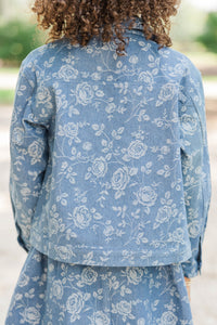Girls: Wear On Repeat Blue Floral Denim Jacket