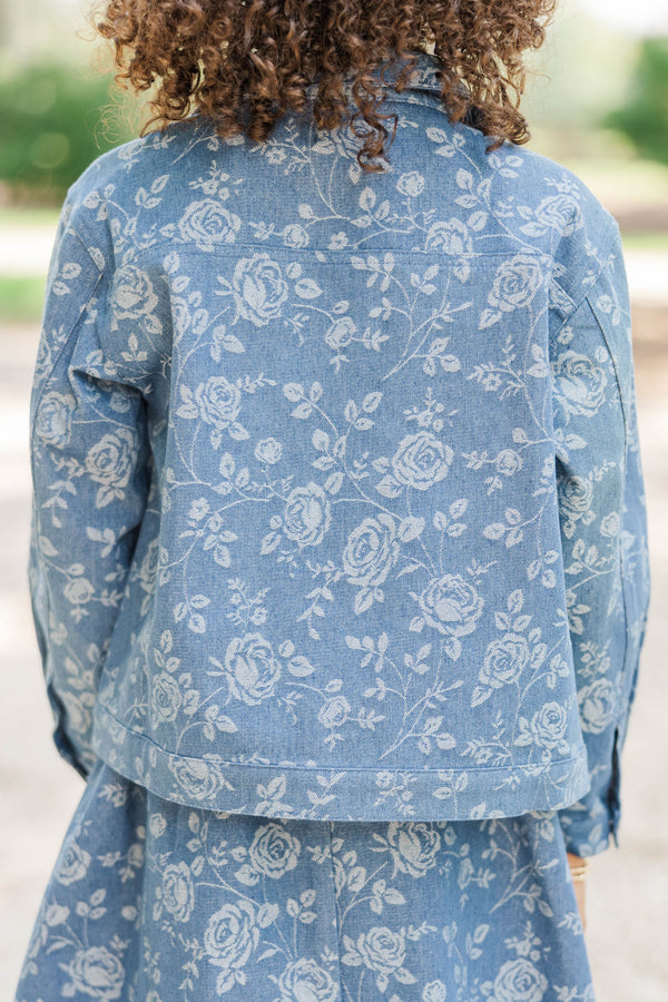 Girls: Wear On Repeat Blue Floral Denim Jacket